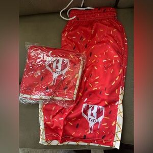 Red Graphic Basketball Shorts